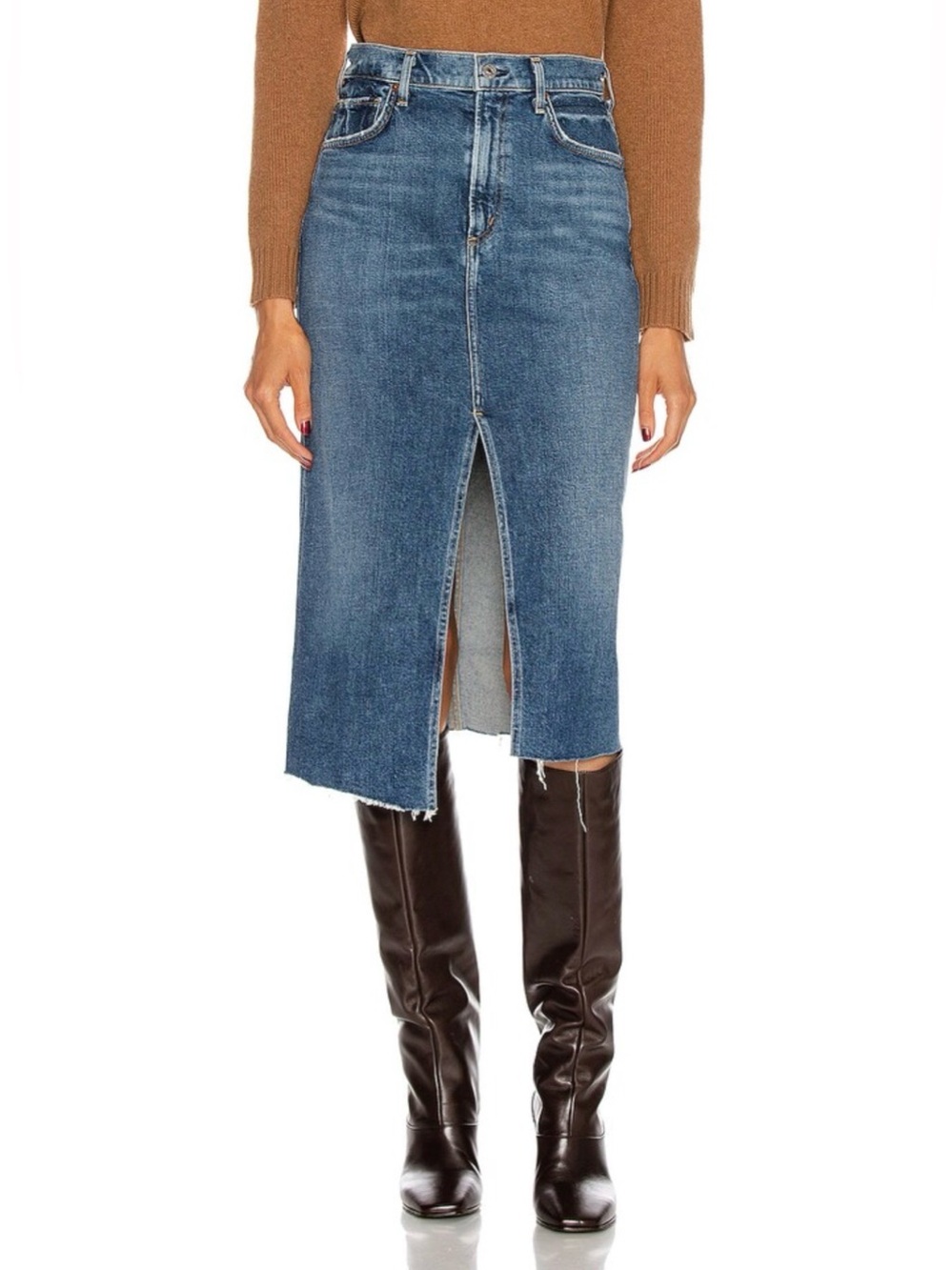 Citizens of Humanity Aubrey Front Slit Denim Skirt Wash Dance Floor